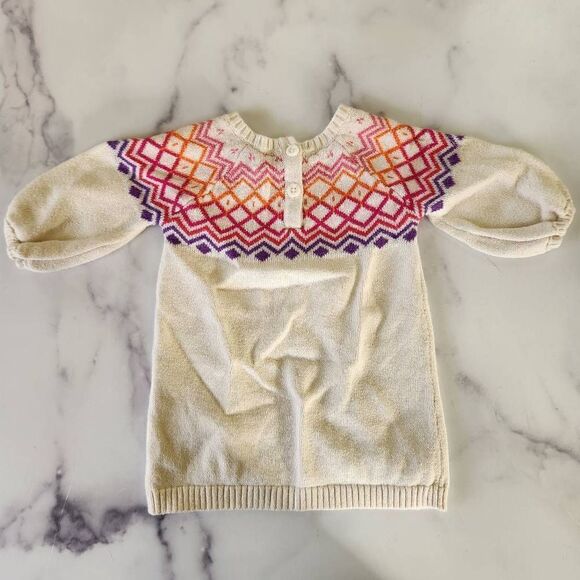 Old Navy 0-3 month sweater dress cream fair isle balloon sleeve cotton - Picture 4 of 5